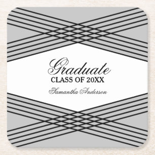 Posavasos Cuadrado De Papel Elegante estriberas de graduación de color gris de
