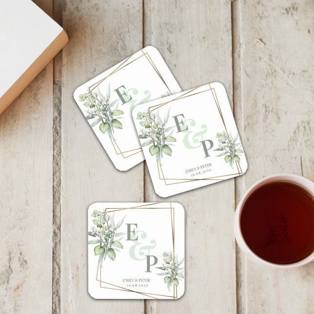 Posavasos Cuadrado De Papel Elegante eucalipto deja fiesta de boda verde (Subido por el creador)