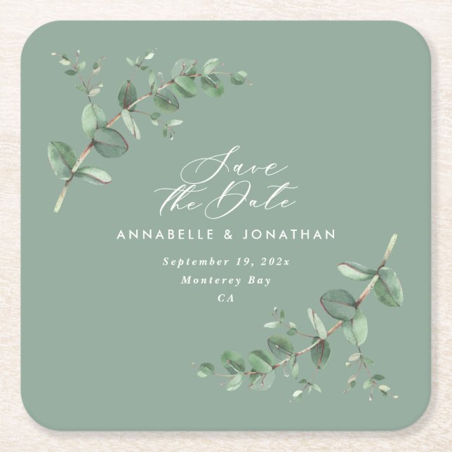 Posavasos Cuadrado De Papel Elegante eucalipto moderno verde sabio salva la fe (Anverso)