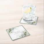 Posavasos Cuadrado De Papel Elegante Eucalyptus Ducha Botánica Verde Bridal<br><div class="desc">Esta moderna decoración, con una única montaña para la ducha de matrimonio, está decorada con hojas botánicas y eucaliptos verdes y grises, bordeada por un verde gris azul eucalipto pálido. Personaliza los detalles de tu ducha de novia en suave color negro, acentuado con una bella caligrafía con letras a mano...</div>