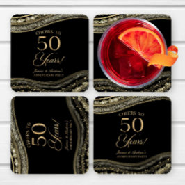Posavasos Cuadrado De Papel Elegante Fiesta de 50 años de la Black Gold Agate