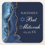 Posavasos Cuadrado De Papel Elegante Fiesta de Bat Mitzvah de la Armada Azul d<br><div class="desc">Elegante ágata azul marino y oro decora el lado de esta moderna montaña rusa fiesta Bat Mitzvah. El nombre de su hija está escrito en un hermoso guión formal bajo la Estrella de David. Perfecto para una moda,  elegante familia judía celebrando la llamada de un chica a la Torá.</div>