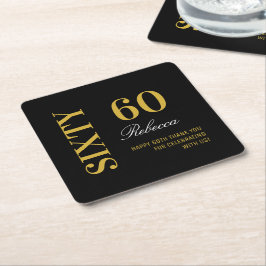Posavasos Cuadrado De Papel Elegante Fiesta de cócteles Black & Gold 60 Cumple