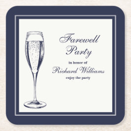 Posavasos Cuadrado De Papel Elegante Fiesta de despedida formal oscuro Bleu Wh