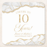Posavasos Cuadrado De Papel Elegante Fiesta del 10° Aniversario de la Agate de<br><div class="desc">¡Son elegantes galas Fiestas del 10° Aniversario de la Agata del Oro Blanco!</div>