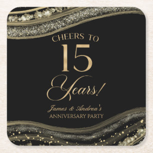 Posavasos Cuadrado De Papel Elegante Fiesta del 15º aniversario de la Black Go
