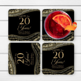 Posavasos Cuadrado De Papel Elegante Fiesta del 20° aniversario de la Black Go