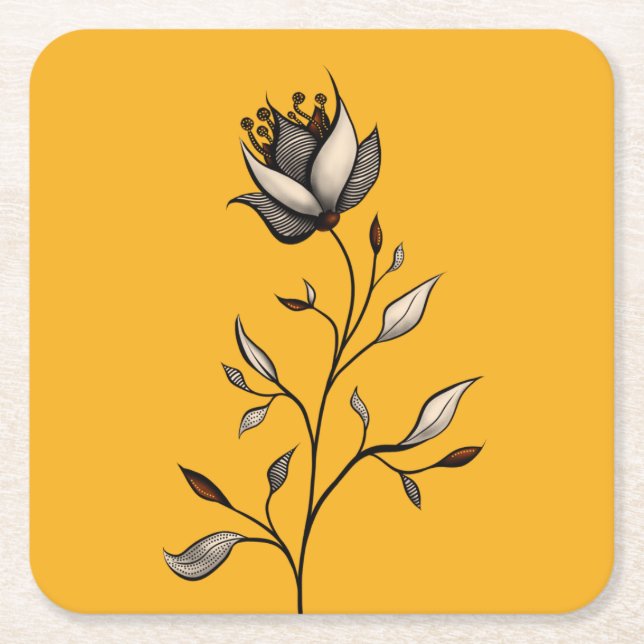 Posavasos Cuadrado De Papel Elegante Flor Decorativa Resumen Arte (Anverso)