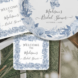 Posavasos Cuadrado De Papel Elegante Floral Blue Chinoiserie Bridal Shower