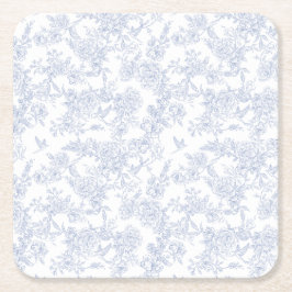 Posavasos Cuadrado De Papel Elegante Floral Blue French Toile