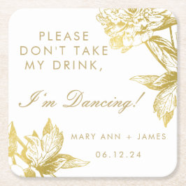 Posavasos Cuadrado De Papel Elegante floral dorada "No me bebas"