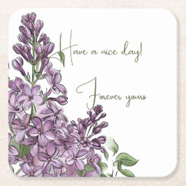 Posavasos Cuadrado De Papel Elegante Floral Lila con Cita Positiva