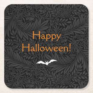 Posavasos Cuadrado De Papel Elegante floral negra de Halloween