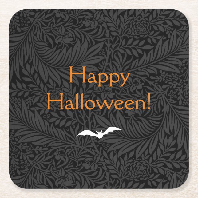 Posavasos Cuadrado De Papel Elegante floral negra de Halloween (Anverso)