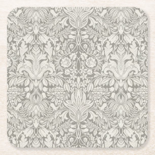 Posavasos Cuadrado De Papel elegante formal brocado de encaje damasco blanco