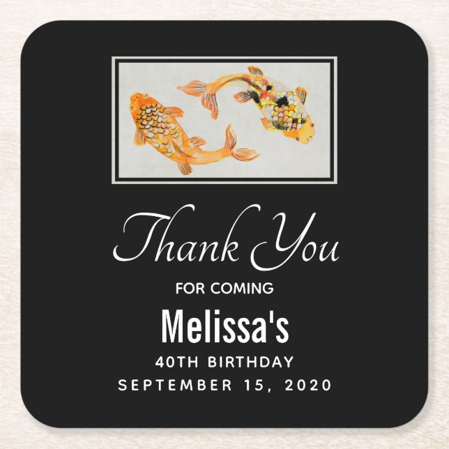 Posavasos Cuadrado De Papel Elegante Gold Koi Fish Birday (Anverso)