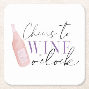 Posavasos Cuadrado De Papel Elegante Gracioso Cheers Vino al fiesta del reloj