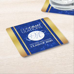 Posavasos Cuadrado De Papel Elegante Graduación Monograma Relieve metalizado d
