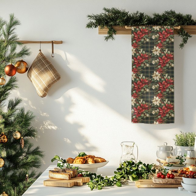 Posavasos Cuadrado De Papel Elegante Green Plaid Red Poinsettia Feliz Navidad (Subido por el creador)