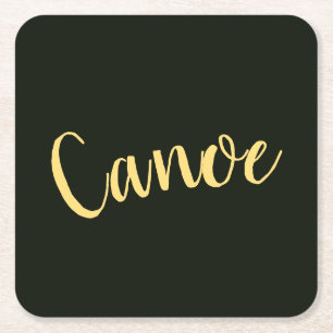 Posavasos Cuadrado De Papel Elegante guión "Canoa" con fondo verde bosque prof