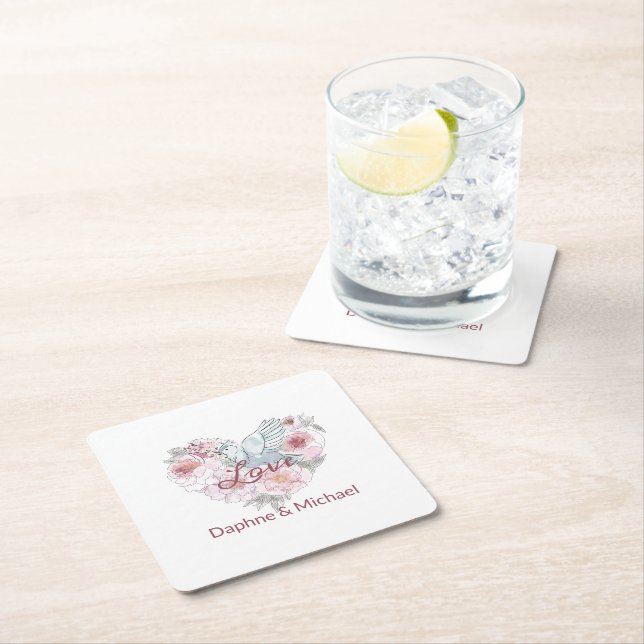 Posavasos Cuadrado De Papel Elegante guión moderno de Moda rosa rosado (In situ)