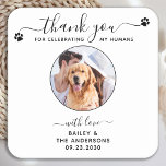 Posavasos Cuadrado De Papel Elegante guión moderno Gracias Boda Mascota de fot<br><div class="desc">¡Gracias por celebrar a mis humanos! Añada el toque final a su boda con estos tiernos bodas de fotos personalizados. Perfecto para su boda después del fiesta y la recepción, y como favores matrimoniales para sus invitados. Personalizar estas galas de boda de perro fotográfico con tu foto boda favorita, foto...</div>