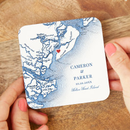 Posavasos Cuadrado De Papel Elegante Hilton Head Island Map Navy Blue Boda