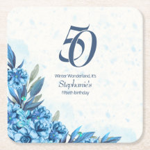 Elegante invierno Flores blancas azules 50 cumplea