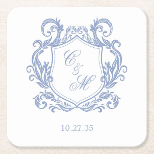 Posavasos Cuadrado De Papel Elegante Invitación de Boda con Cresta Monograma A