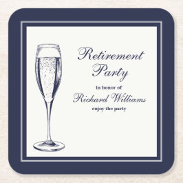 Posavasos Cuadrado De Papel Elegante Jubilación Formal Oscura Bleu Blanca