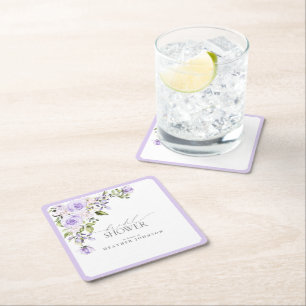 Posavasos Cuadrado De Papel Elegante Lluvia de Lila Lavanda Bridal Shower