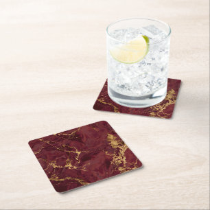 Posavasos Cuadrado De Papel Elegante lujo mármol burgundy oro