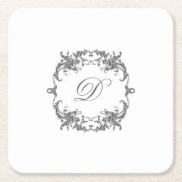 Posavasos Cuadrado De Papel Elegante marco barroco con su monograma inicial