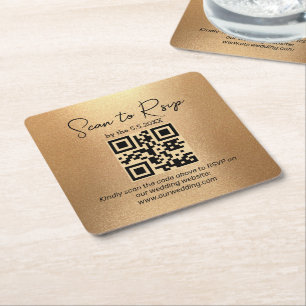 Posavasos Cuadrado De Papel elegante minimalista rsvp qr código boda dorado