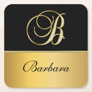 Posavasos Cuadrado De Papel Elegante Monograma "B" Nombre personalizado Oro ne