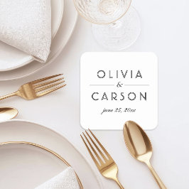 Posavasos Cuadrado De Papel Elegante Monograma de Boda en Blanco y Negro