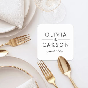 Posavasos Cuadrado De Papel Elegante Monograma de Boda en Blanco y Negro