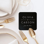 Posavasos Cuadrado De Papel Elegante Monograma de boda personalizada en blanco<br><div class="desc">Las galeras de boda modernas y modas en blanco y negro presentan un diseño de monograma tipográfico elegante y mínimo en negro que se puede personalizar con los nombres de novias y novios y la fecha de boda.</div>