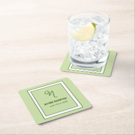 Posavasos Cuadrado De Papel Elegante Monograma de Letra en Script con Borde Ve