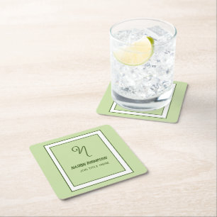 Posavasos Cuadrado De Papel Elegante Monograma de Letra en Script con Borde Ve