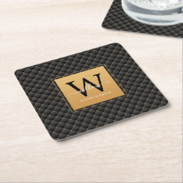 Posavasos Cuadrado De Papel Elegante Monograma de Oro Negro Guión Inicial Mode