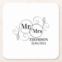 elegante monograma de sr y sra negro y blanco boda