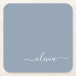 Posavasos Cuadrado De Papel Elegante Monograma moderno Minimalista azul turbio<br><div class="desc">Presentamos nuestra Dusty Blue Minimalista Monogram Elegant Collection: Eleva tu estilo con sofisticación y encanto intemporal. Nuestra colección presenta diseños minimalistas en un suave y polvoriento matiz azul, realzados con elegantes monogramas adaptados a su gusto personal. Desde la papelería refinada hasta los accesorios versátiles, cada pieza de nuestra colección está...</div>