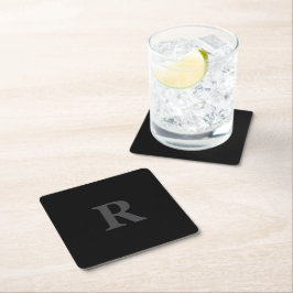 Posavasos Cuadrado De Papel Elegante Monograma Negro y Gris