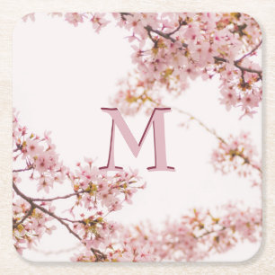 Posavasos Cuadrado De Papel Elegante Monograma Rosa