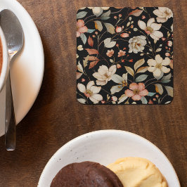 Posavasos Cuadrado De Papel Elegante montaña acuática floral de otoño