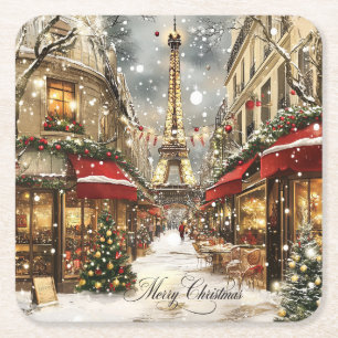 Posavasos Cuadrado De Papel Elegante Navidad en París Vacaciones