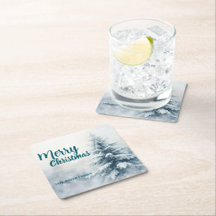 Posavasos Cuadrado De Papel Elegante Navidad Xmas invierno bosque de pinos
