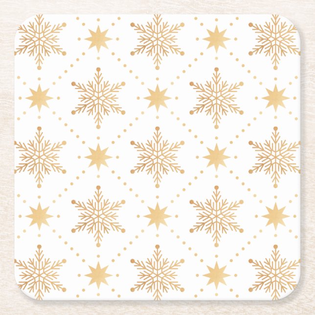 Posavasos Cuadrado De Papel Elegante Navidades Faux Gold Snowflakes Patttern (Anverso)