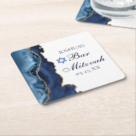 Posavasos Cuadrado De Papel Elegante Navy Blue Gold Agate Bar Mitzvah Fiesta